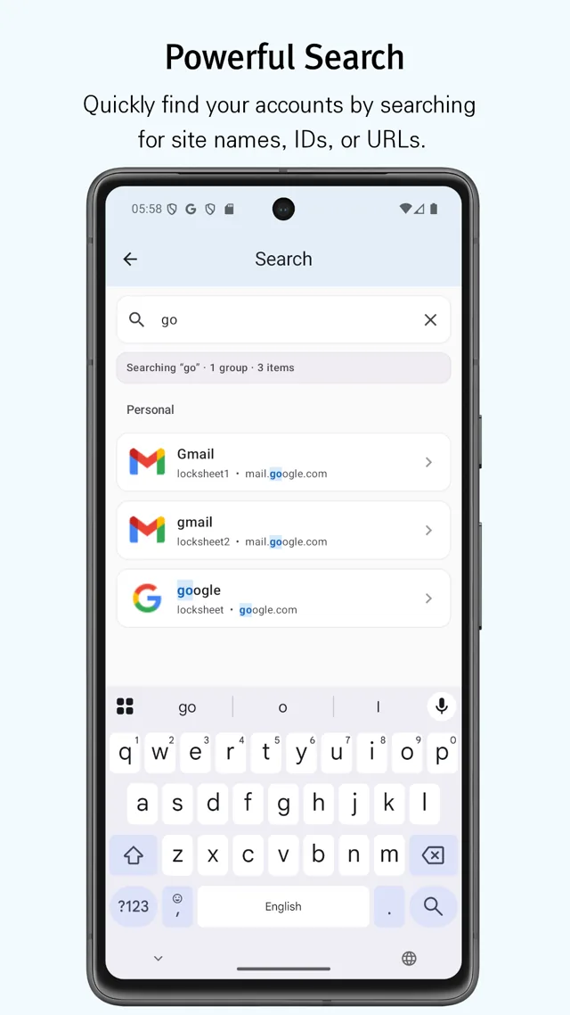 Search accounts in LockSheet