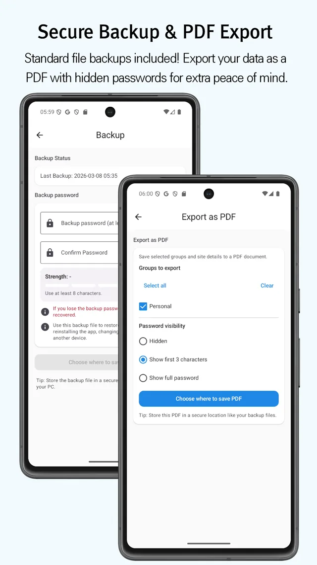 LockSheet backup and PDF export
